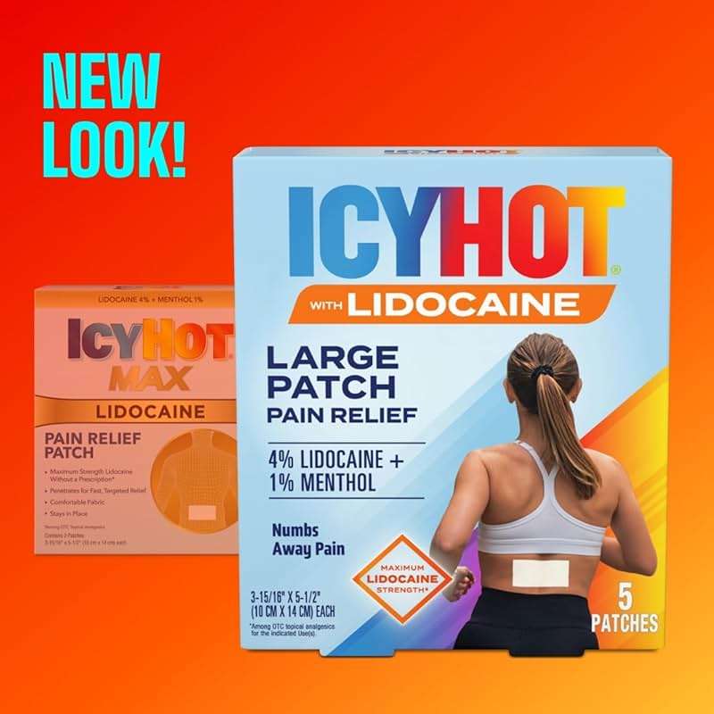 Icy Hot Lidocaine Pain Relief Patches, Numb Aggravated Nerves with Max Strength Lidocaine 4% and Menthol 1%, Fast-Acting Pain Relief for Minor Pain, Backaches, Sprains and Strains, 5 ct. - Image 3