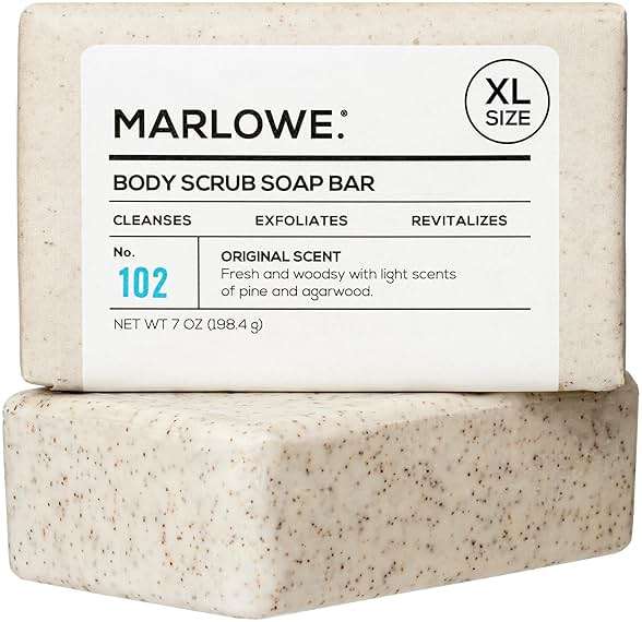 MARLOWE. No. 102 Body Scrub Soap 7 oz, Exfoliating Soap Bar with Shea Butter, Olive Oil & Green Tea Extracts, Cleanses, Smooths & Revitalizes Skin, Original Sage & Fir Scent - Image 1