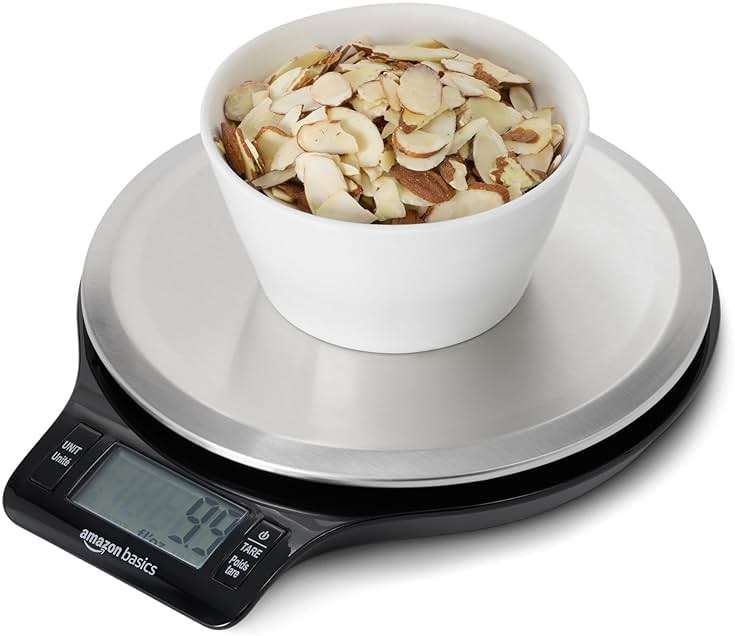 Amazon Basics Digital Kitchen Scale with LCD Display, Tare Function, Multiple Units, Weighs up to 11 Pounds, Batteries Included, Black and Stainless Steel - Image 4