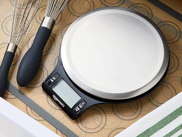 Amazon Basics Digital Kitchen Scale with LCD Display, Tare Function, Multiple Units, Weighs up to 11 Pounds, Batteries Included, Black and Stainless Steel - Image 5