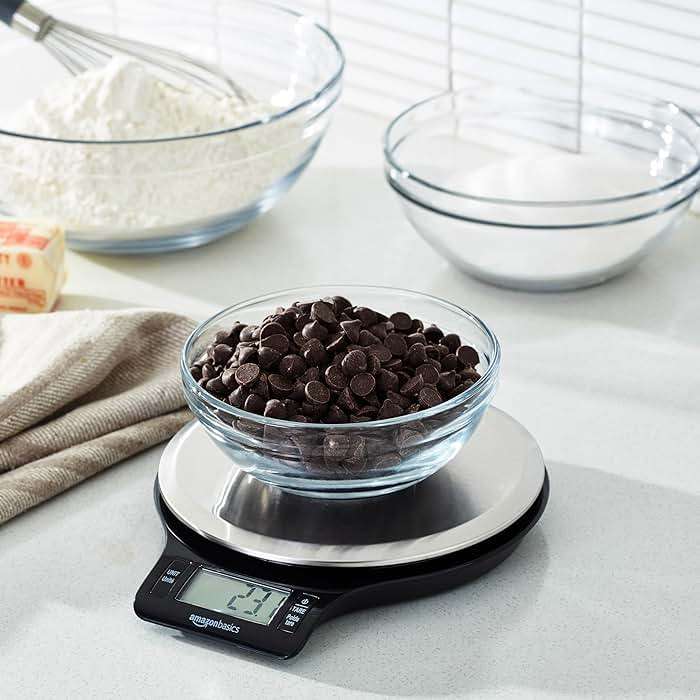 Amazon Basics Digital Kitchen Scale with LCD Display, Tare Function, Multiple Units, Weighs up to 11 Pounds, Batteries Included, Black and Stainless Steel - Image 8