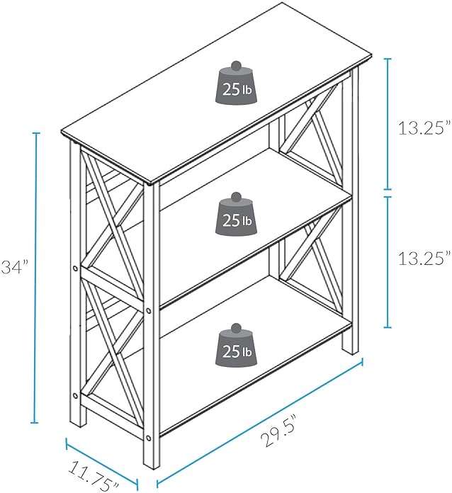 Casual Home Montego 3-Shelf Bookcase, White - Image 4