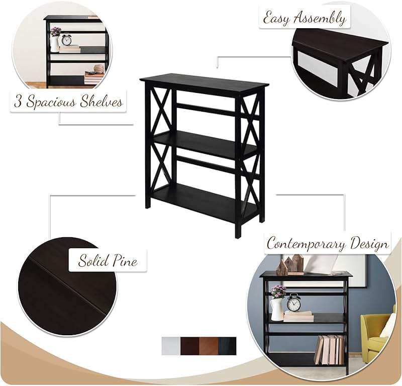 Casual Home Montego 3-Shelf Bookcase, White - Image 5