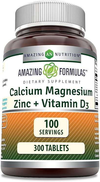 Amazing Formulas Calcium Magnesium Zinc D3-300 Tablets Per Bottle Supplement (Calcium 1000mg - Magnesium 400mg - Zinc 25mg Plus Vitamin D3 600 IU - Per Serving of 3 Tablets) - Image 1