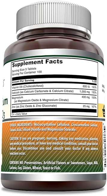 Amazing Formulas Calcium Magnesium Zinc D3-300 Tablets Per Bottle Supplement (Calcium 1000mg - Magnesium 400mg - Zinc 25mg Plus Vitamin D3 600 IU - Per Serving of 3 Tablets) - Image 2