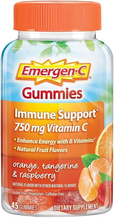 Emergen-C 750mg Vitamin C Gummies for Adults, Immunity Gummies with B Vitamins, Gluten Free, Orange, Tangerine and Raspberry Flavors, Back to School Essentials - 45 Count - Image 1