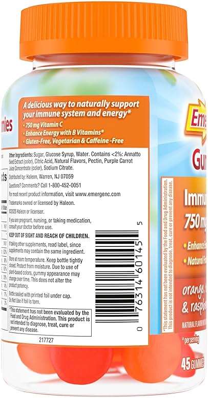 Emergen-C 750mg Vitamin C Gummies for Adults, Immunity Gummies with B Vitamins, Gluten Free, Orange, Tangerine and Raspberry Flavors, Back to School Essentials - 45 Count - Image 8