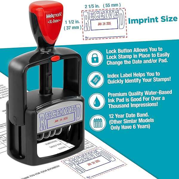 MaxMark Heavy Duty Style 5 Date Stamp with Scanned self Inking Stamp - 2 Color Blue/Red Ink - Image 5
