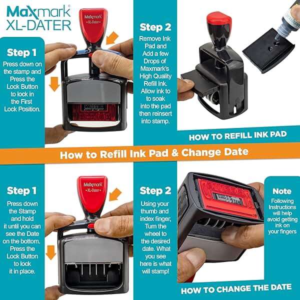 MaxMark Heavy Duty Style 5 Date Stamp with Scanned self Inking Stamp - 2 Color Blue/Red Ink - Image 6