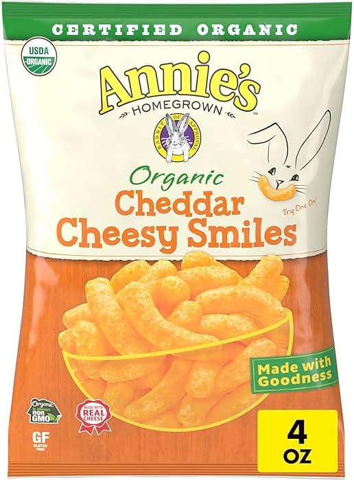 Annie's Organic Cheddar Cheesy Smiles, Baked Corn Puffs, Gluten Free, 4 oz - Image 1