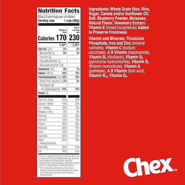 Blueberry Chex Cereal, Gluten Free Breakfast Cereal, Made with Whole Grain, 12 oz - Image 2