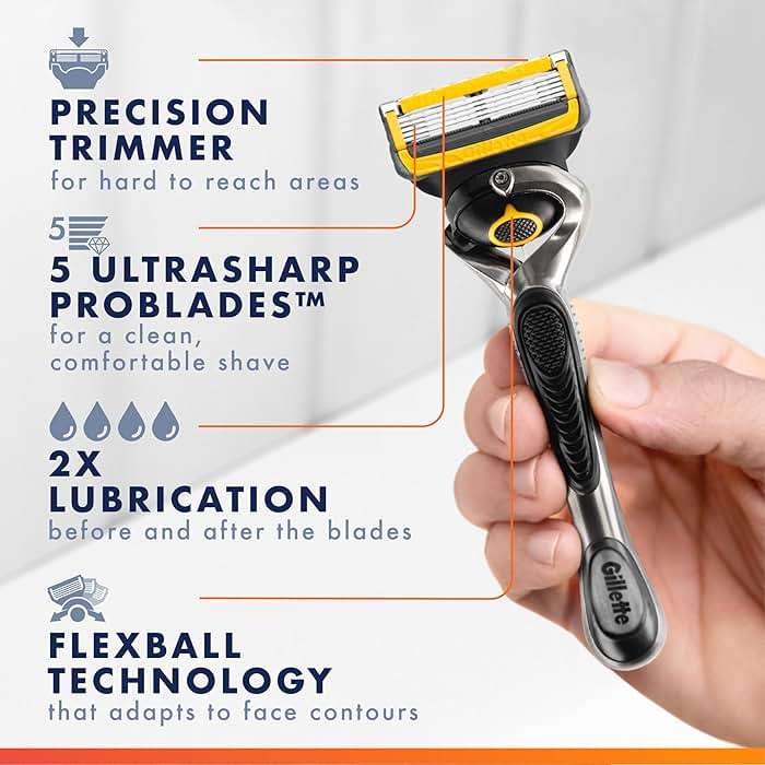 Gillette Fusion5 ProGlide Shield Shaving Razor for Men, 1 Power Razor Handle, 1 Refill, 2x Lubrication, Battery-Powered with FlexBall Handle and Precision Trimmer for Men - Image 2