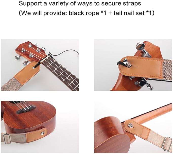 HOT SEAL Linen Style Adjustable Genuine Uke Leather Metal Hook Ukulele Strap Strong Back Straps - Image 4