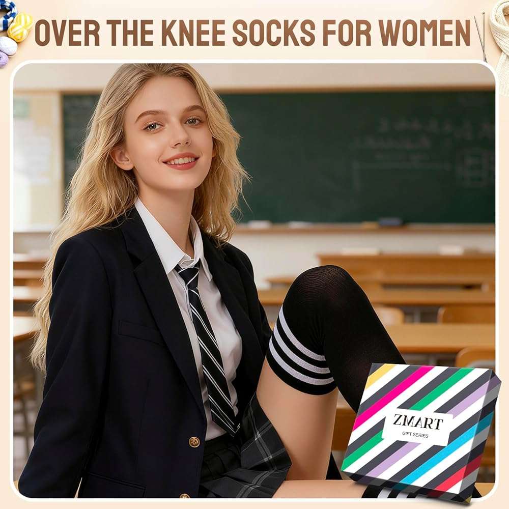 Zmart Women's Striped Thigh High Socks - Long Over the Knee Socks for Teens and Women - Image 5