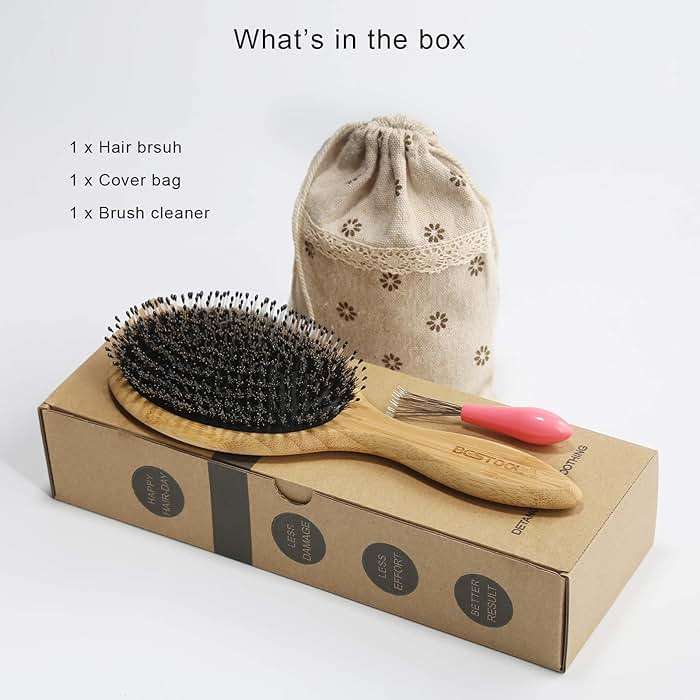 BESTOOL Hair Brush-Boar Bristle Hair Brushes Natural Bamboo Wooden Cushion Massage Anti Static Large Paddle Hairbrush for Women Men and Kid (Round) - Image 6
