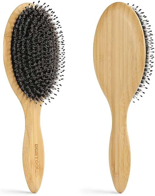 BESTOOL Hair Brush-Boar Bristle Hair Brushes Natural Bamboo Wooden Cushion Massage Anti Static Large Paddle Hairbrush for Women Men and Kid (Round) - Image 8