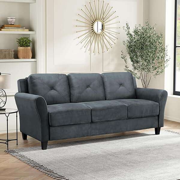 Studio Living Harrington 80.3" Sofa, Transitional Modern, Pocket Coil Comfort, Easy Assembly, Microfiber Fabric, Dark Grey - Image 1