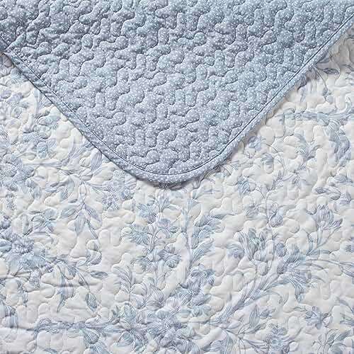 Laura Ashley - Queen Quilt Set, Soft Cotton Bedding with Reversible Design, Medium Weight for Year Round Use, 3 Piece Bed Set with Matching Pillowcases (Amberley Blue) - Image 5