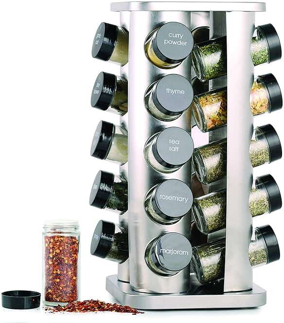 Orii 20 Jar Rotating Spice Rack with Spices Included & 5-Year Free Spice Refill Program – Stainless Steel Countertop Spice Rack with 3 oz Glass Jars - Image 1
