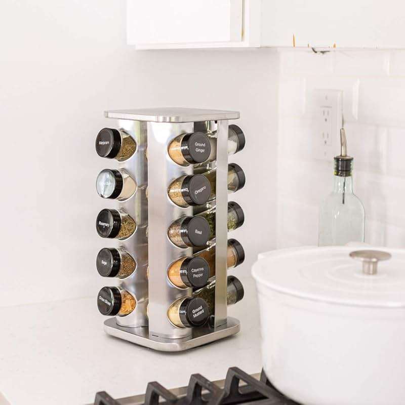 Orii 20 Jar Rotating Spice Rack with Spices Included & 5-Year Free Spice Refill Program – Stainless Steel Countertop Spice Rack with 3 oz Glass Jars - Image 2