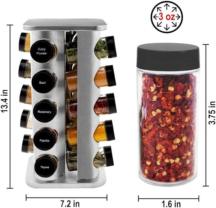 Orii 20 Jar Rotating Spice Rack with Spices Included & 5-Year Free Spice Refill Program – Stainless Steel Countertop Spice Rack with 3 oz Glass Jars - Image 3