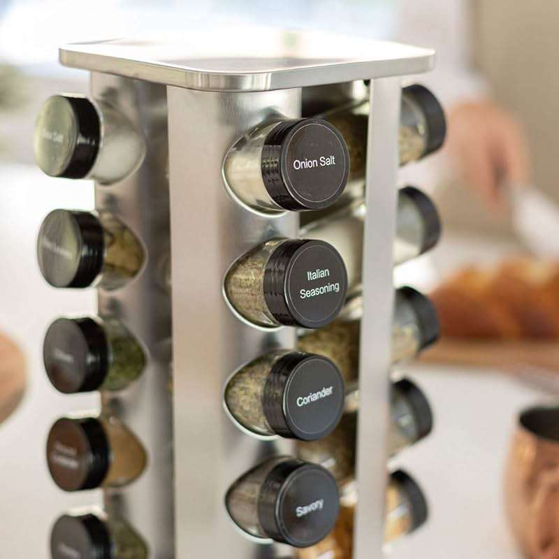 Orii 20 Jar Rotating Spice Rack with Spices Included & 5-Year Free Spice Refill Program – Stainless Steel Countertop Spice Rack with 3 oz Glass Jars - Image 4