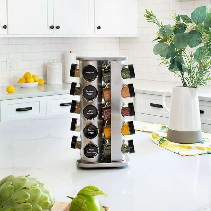 Orii 20 Jar Rotating Spice Rack with Spices Included & 5-Year Free Spice Refill Program – Stainless Steel Countertop Spice Rack with 3 oz Glass Jars - Image 6