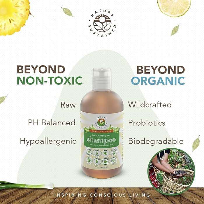 Nature Sustained Natural Shampoo - Organic, Raw & Wildcrafted with Probiotics, Hypoallergenic Natural & Sulfate Free Shampoo for Sensitive Scalp, Dry Hair, Dandruff, Eczema & Psoriasis, 9oz, Original - Image 4