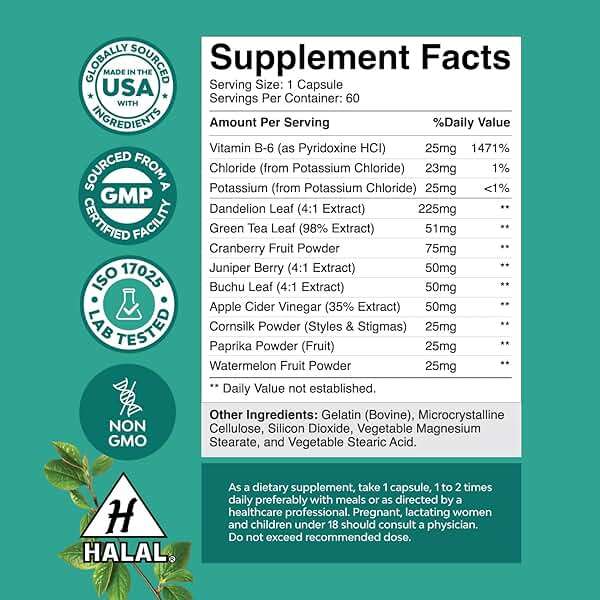 Water Away Supplement for Fast Bloating and Swelling Relief Pure Natural Diuretic Pills Reduce Retention Support Weight Loss Boost Energy Levels - 60 Count - Image 2