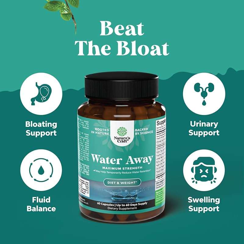 Water Away Supplement for Fast Bloating and Swelling Relief Pure Natural Diuretic Pills Reduce Retention Support Weight Loss Boost Energy Levels - 60 Count - Image 3