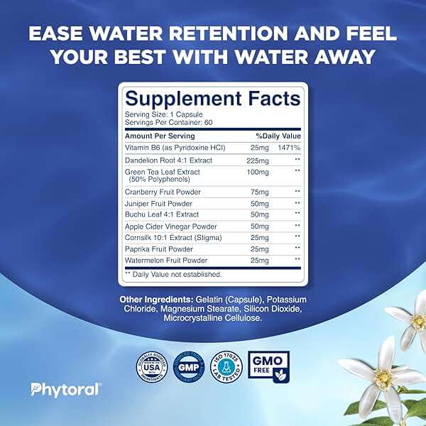 Water Retention Pills for Women & Men - Herbal Diuretic Supplements - Fluid Retention Supplement with Dandelion Leaf Extract & Green Tea for Bloating Relief - Pills for Leg & Feet Swelling - 60 Count - Image 6