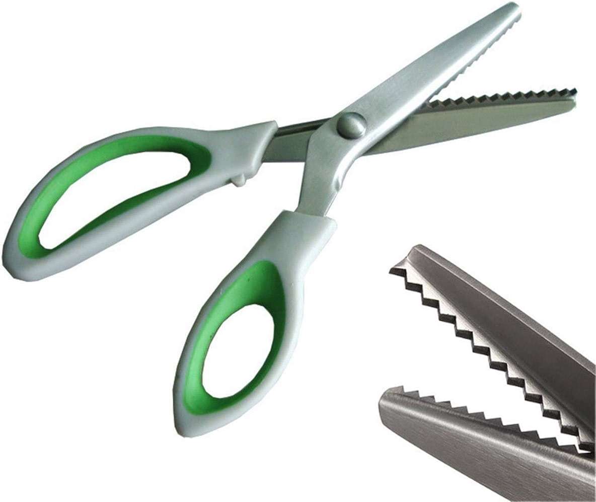 JISTL Green Pinking Shears Comfort Grips Crafts Zig Zag Cut Sewing Scissors,Professional Handheld Dressmaking - Image 1