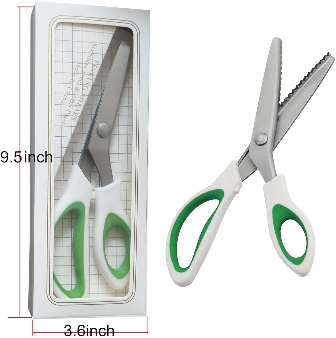 JISTL Green Pinking Shears Comfort Grips Crafts Zig Zag Cut Sewing Scissors,Professional Handheld Dressmaking - Image 2