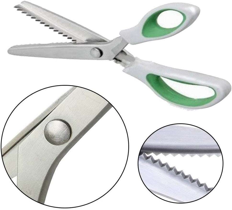 JISTL Green Pinking Shears Comfort Grips Crafts Zig Zag Cut Sewing Scissors,Professional Handheld Dressmaking - Image 3