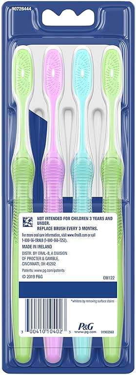 Oral-B 3D White Manual Toothbrush, 4-Pack, Stain Eraser, Soft Bristle Brushes, Adult Teeth Whitening, Daily Plaque Removal, Built-in Tongue Scraper Cheek Cleaner, Travel Size Toiletries - Image 10