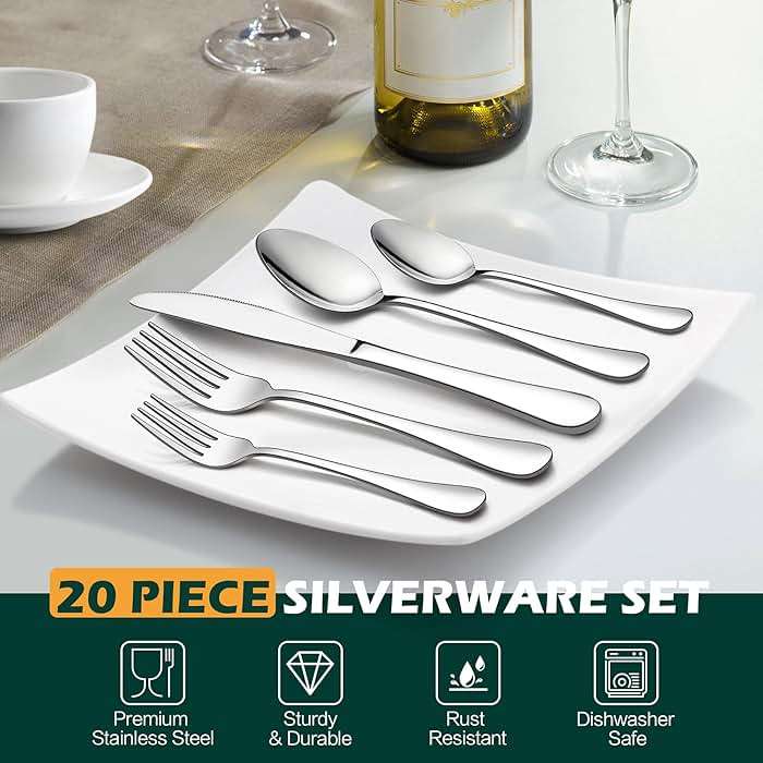 LIANYU 20 Piece Silverware Flatware Cutlery Set, Stainless Steel Utensils Service for 4, Include Knife Fork Spoon, Mirror Polished, Dishwasher Safe - Image 3