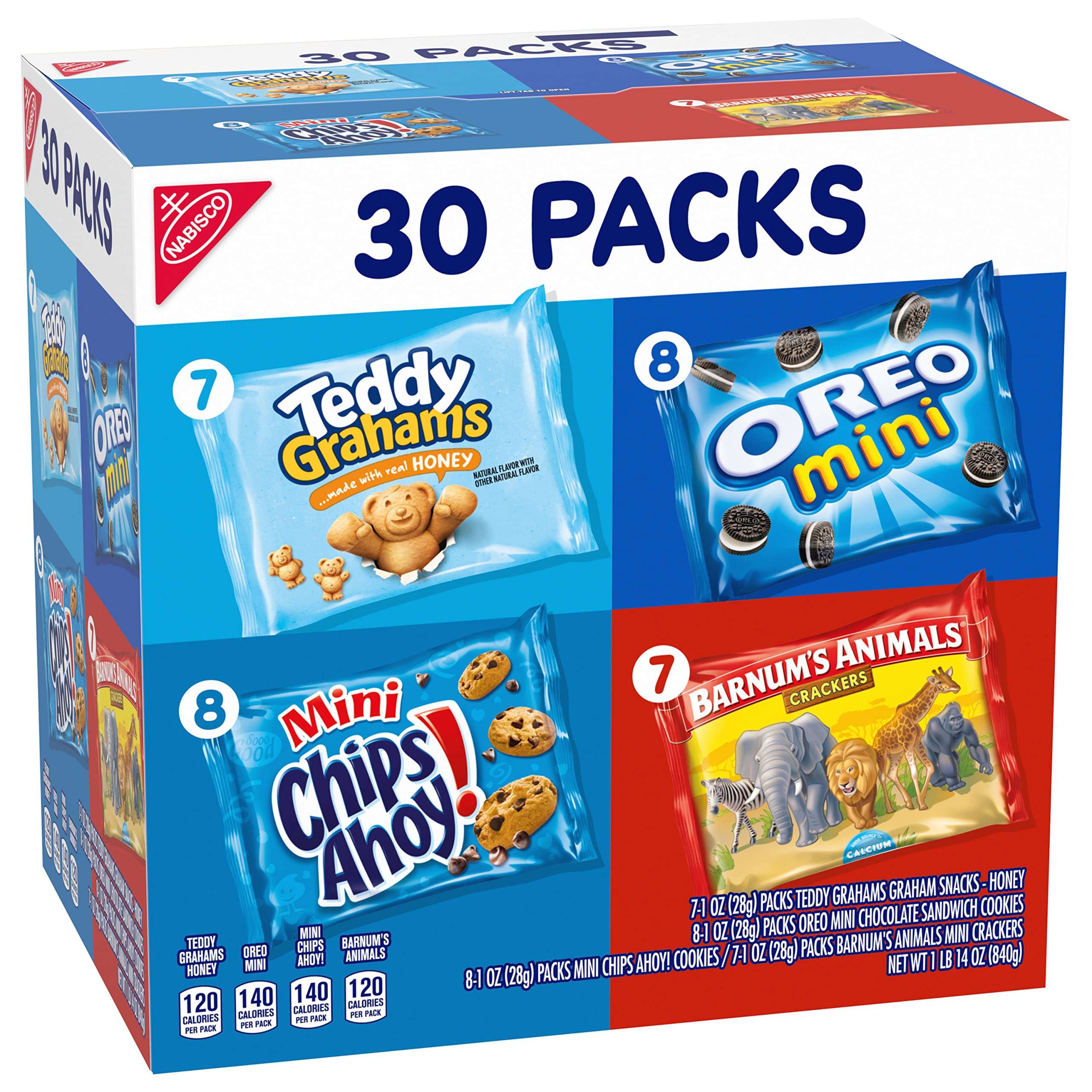 Nabisco Team Favorites Variety Pack, OREO Mini, CHIPS AHOY! Mini, Teddy Grahams Honey & Barnum's Animal Crackers, 30 Snack Packs - Image 10