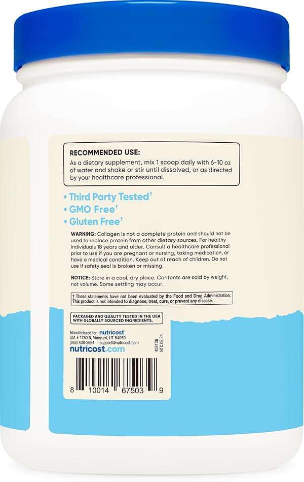 Nutricost Collagen Peptides Powder 1LB (454 G) - Grass Fed Bovine Collagen Hydrolysate (Unflavored) - Image 4