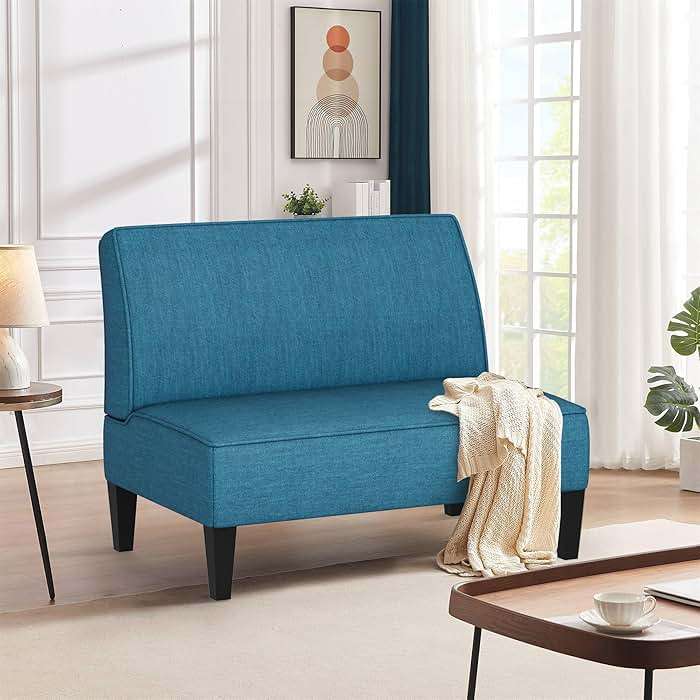 Changjie Furniture Small Loveseat Sofa Upholstered Mini Couch for Small Spaces 2-Seater Sofa Couch with Wooden Legs for Bedroom Living Room(Blue) - Image 9