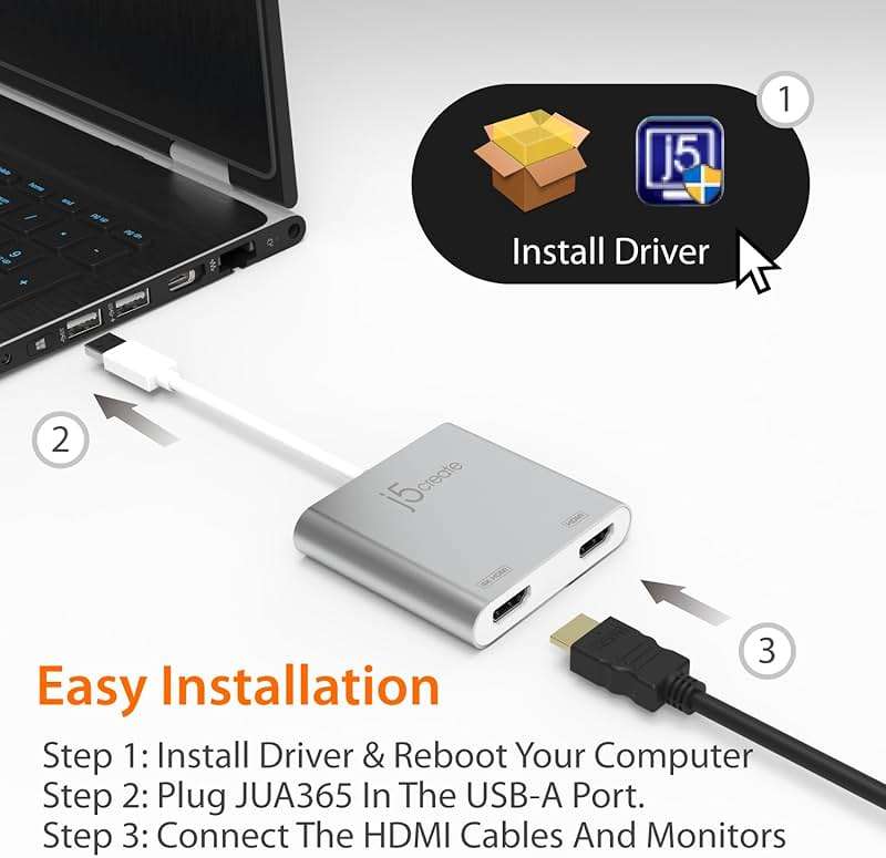 j5create USB to HDMI Adapter - Dual HDMI USB 3.0 Multi-Monitor Cable | 4K + 1080p | Compatible with Windows and macOS (JUA365) - Image 6
