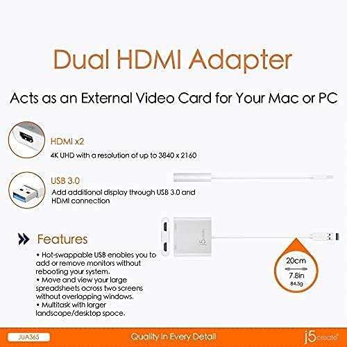 j5create USB to HDMI Adapter - Dual HDMI USB 3.0 Multi-Monitor Cable | 4K + 1080p | Compatible with Windows and macOS (JUA365) - Image 8