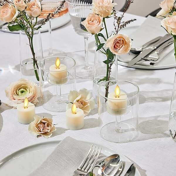 Luminara Flickering Flameless Pearl Ivory Tealights - Warm LED Light Flame Votives - Battery Operated Decor for Dining Room Table Centerpieces, Fireplace Mantel, Dinner Party, Reception - Set of 4 - Image 2