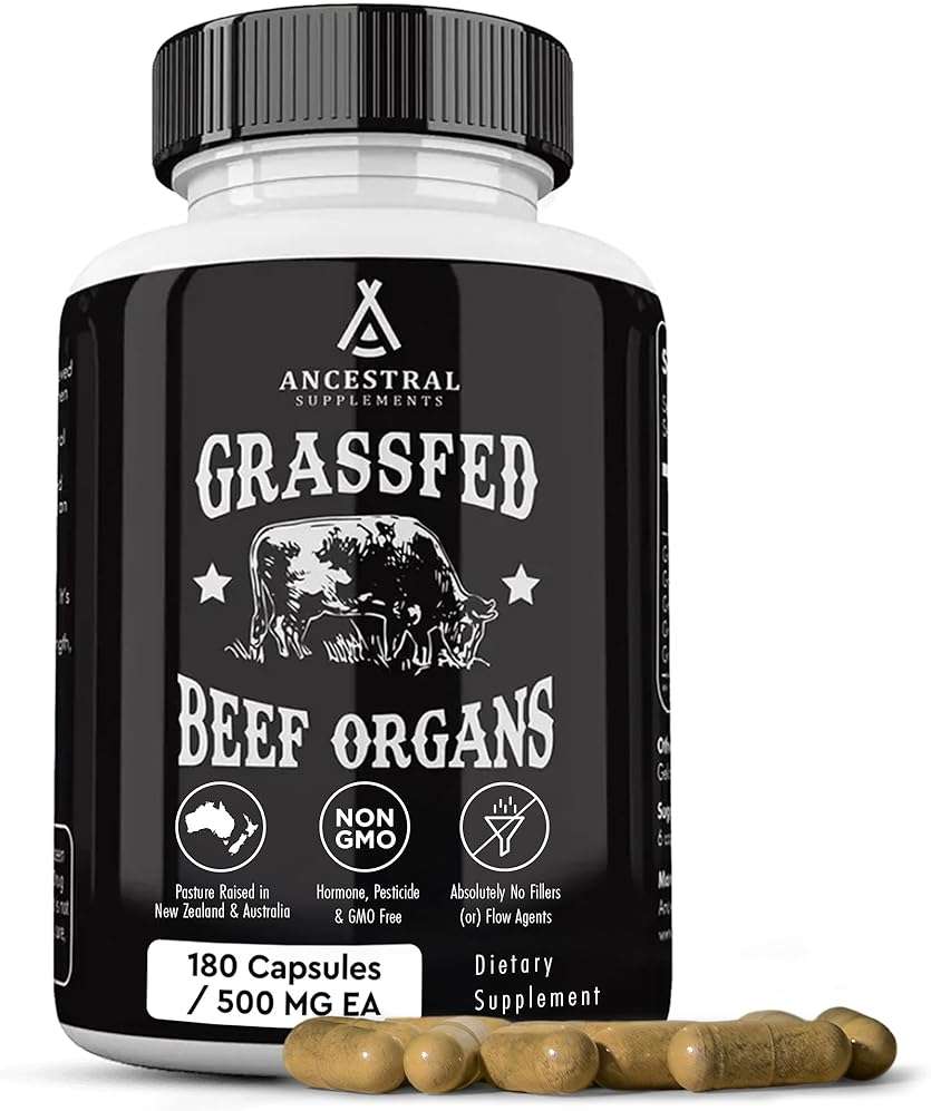 Ancestral Supplements Grass Fed Beef Organ Supplement, Supports Whole Body Wellness with Proprietary Blend of Liver, Heart, Kidney, Pancreas, Spleen, Freeze-Dried Beef, Non-GMO, 180 Capsules - Image 1