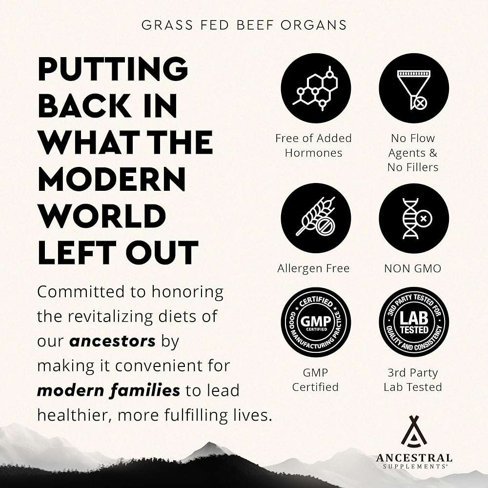 Ancestral Supplements Grass Fed Beef Organ Supplement, Supports Whole Body Wellness with Proprietary Blend of Liver, Heart, Kidney, Pancreas, Spleen, Freeze-Dried Beef, Non-GMO, 180 Capsules - Image 4