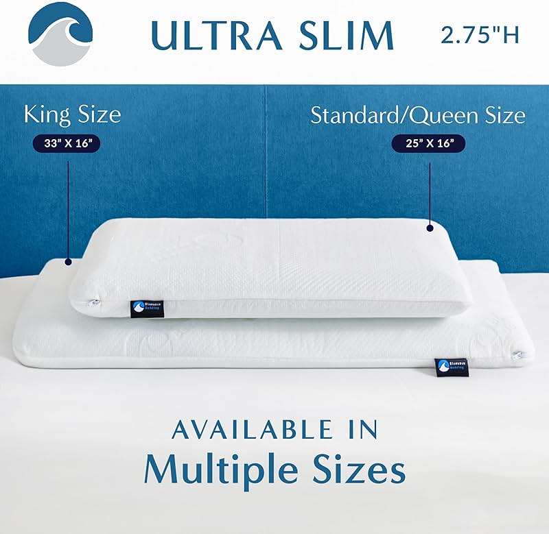 Bluewave Bedding Ultra Slim Gel Memory Foam Pillow for Stomach and Back Sleepers - Thin, Flat Design for Cervical Neck Alignment and Deeper Sleep (2.75-Inches Height, Standard Size) - Image 6
