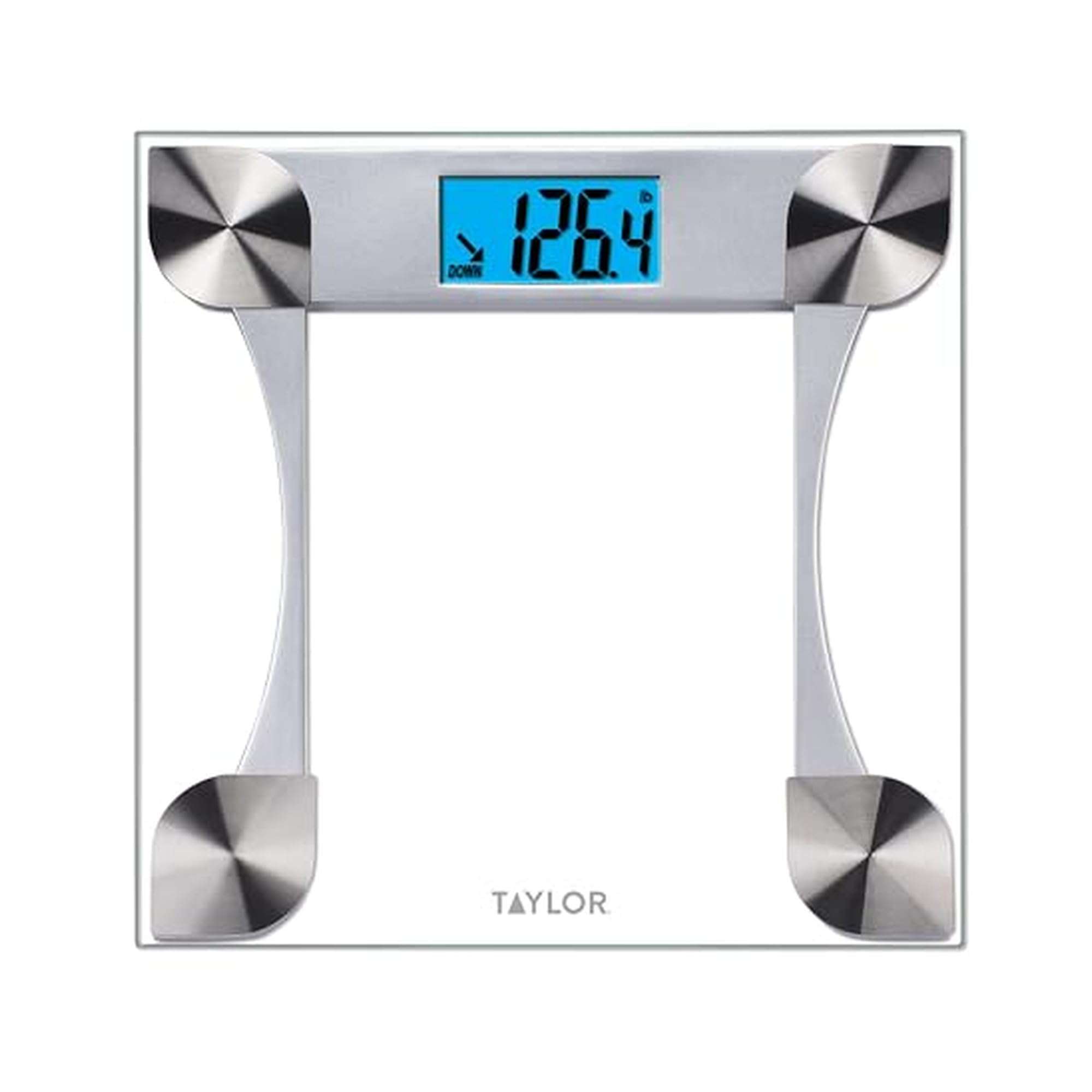 Taylor Digital Bathroom Scale for Body Weight, Large 12.2 Inch Glass Platform, Blue Backlit LCD Display, 440 lb Capacity, Weight Tracking for 2 Users, Clear - Image 1