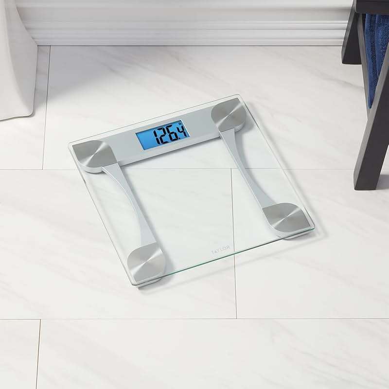 Taylor Digital Bathroom Scale for Body Weight, Large 12.2 Inch Glass Platform, Blue Backlit LCD Display, 440 lb Capacity, Weight Tracking for 2 Users, Clear - Image 7