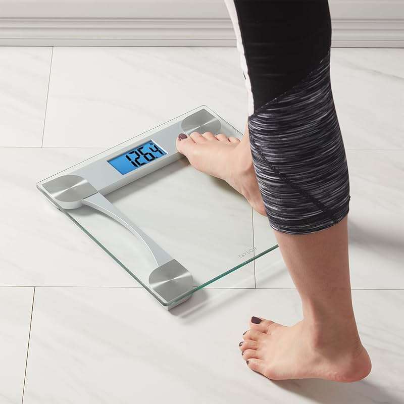 Taylor Digital Bathroom Scale for Body Weight, Large 12.2 Inch Glass Platform, Blue Backlit LCD Display, 440 lb Capacity, Weight Tracking for 2 Users, Clear - Image 8