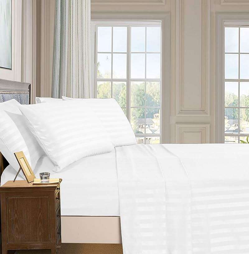 Elegant Comfort Best, Softest, Coziest 6-Piece Sheet Sets! - 1500 Premier Hotel Quality Luxurious Wrinkle Resistant 6-Piece Damask Stripe Bed Sheet Set, Queen White - Image 2