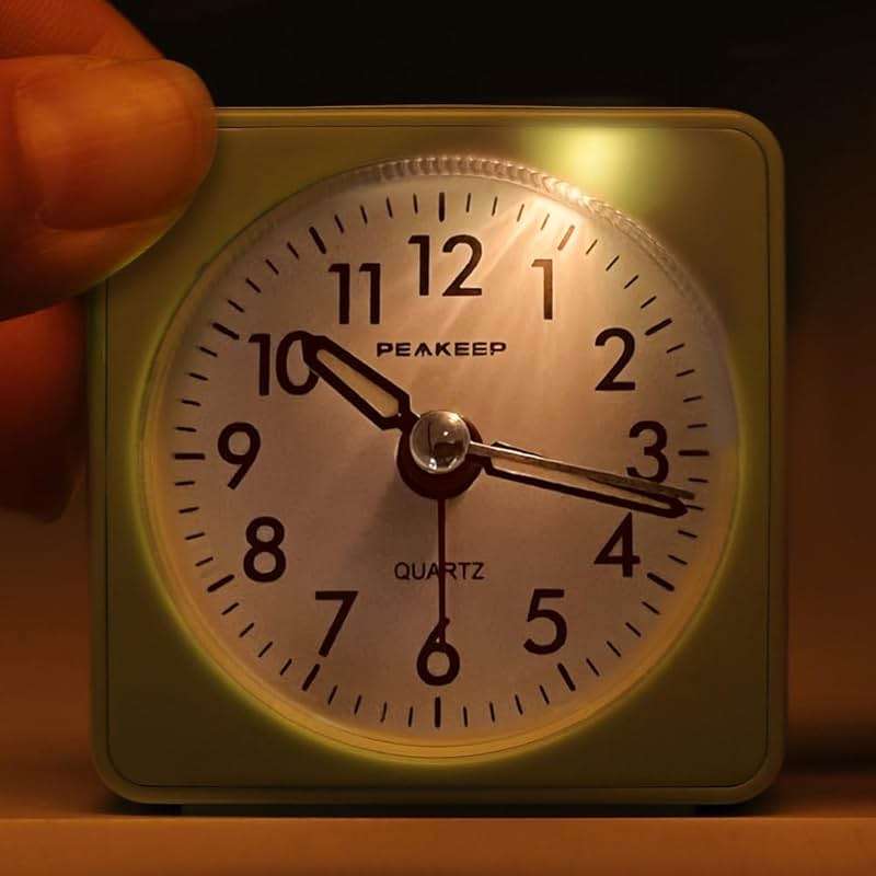 Peakeep Ultra Small, Battery Travel Alarm Clock with Snooze and Light, Silent with No Ticking Analog Quartz (Aquamarine) - Image 2